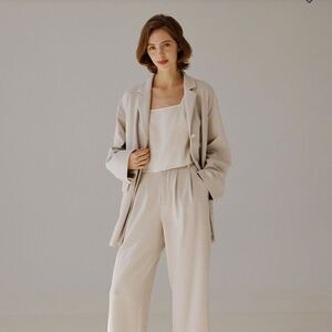 Nap Women Large Loose Single Breasted Blazer Sports Coat Jacket Ivory Peak Lapel